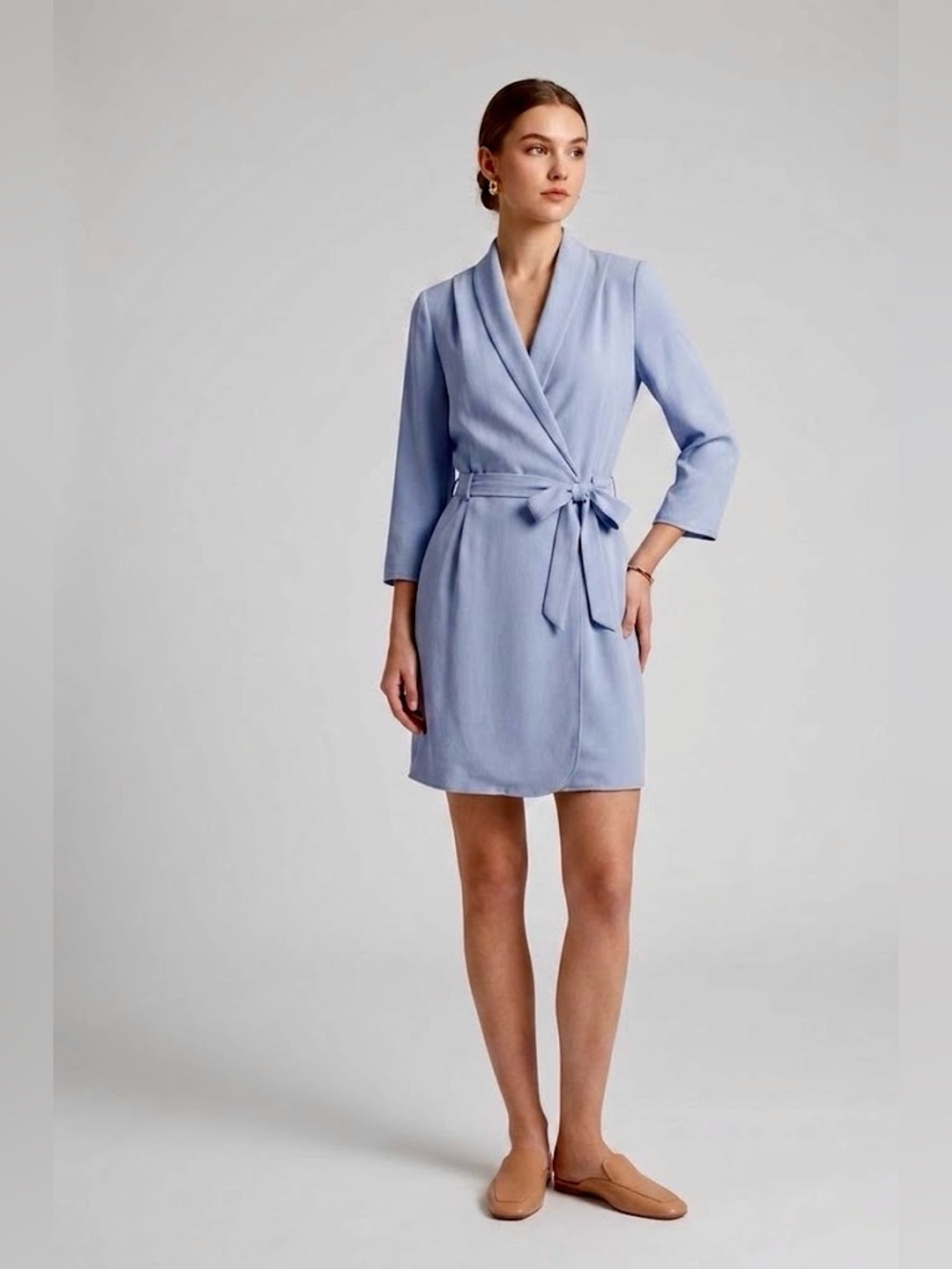 ✨ Wilfred by Aritzia | Franca Pastel Blue Faux Wrap Dress ✨ Preloved ✨ Size 2